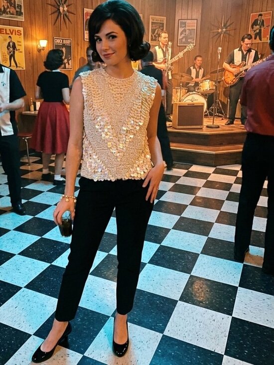 a true vintage Hong Kong garment Tops - ✨ Vintage 60s Hand Beaded Sequin Wool Top Ivory Iridescent Paillette Tank ✨
